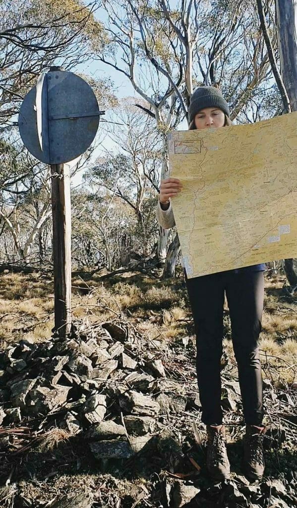 A Beginner's Guide to Off-track Hiking, Kate Donald, woman, map, navigation, Snowy Mountains, sign