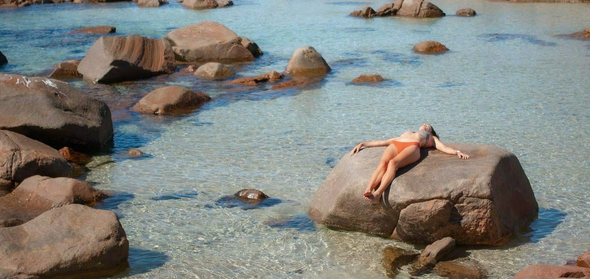 How To Spend a Week on The Yorke Peninsula, Casey Fung, Hillocks Point, rock pools, ocean, woman, sunbake