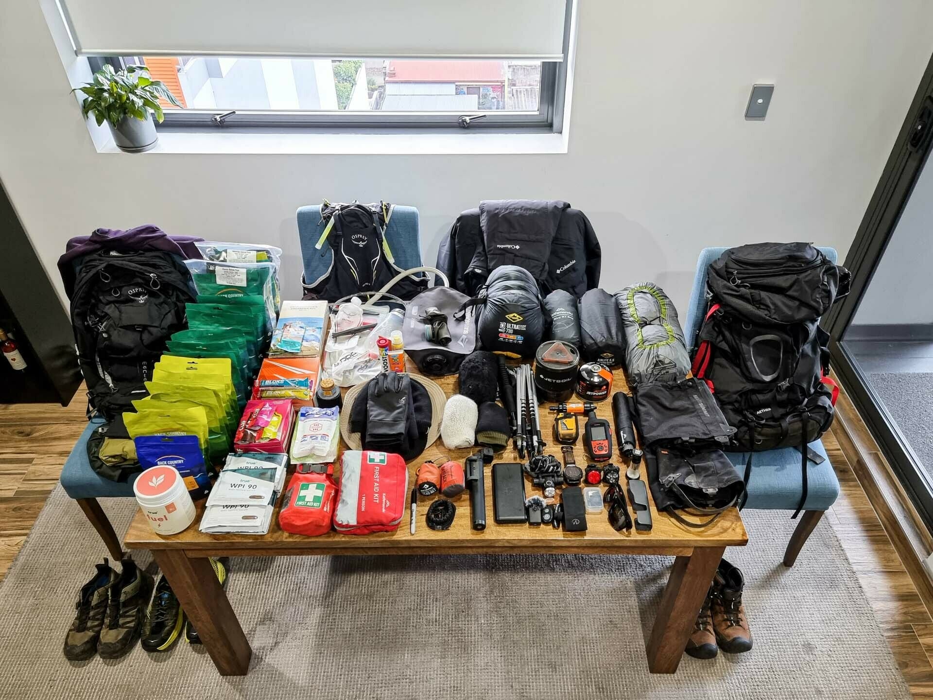 5 Things I Learnt Preparing for a 600km Hike, jason reeve, packing, gear, flat lay, multi day hiking