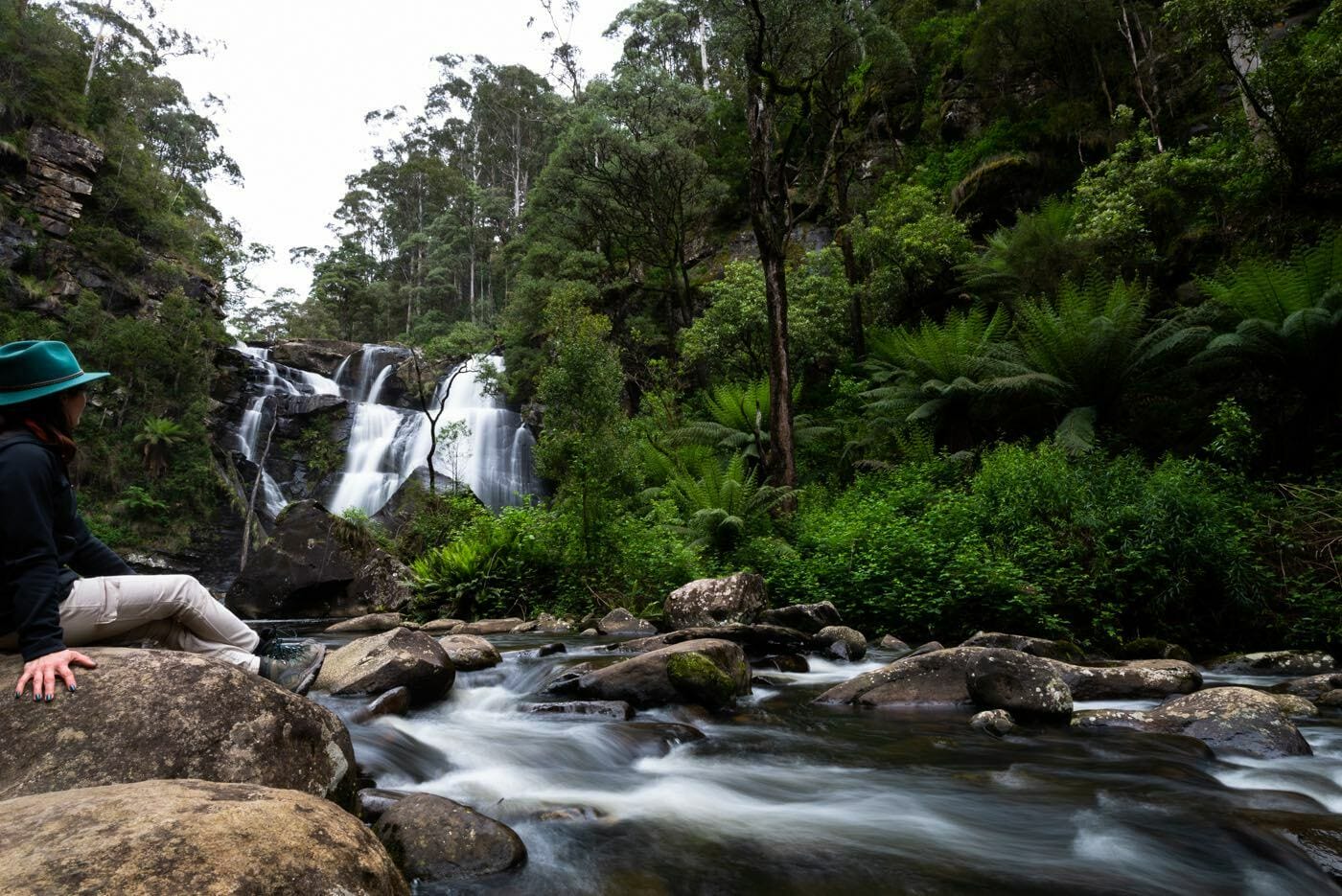 Stevensons Falls is a Stunning Waterfall Suitable For Families, Megan Warner, waterfall, woman, river