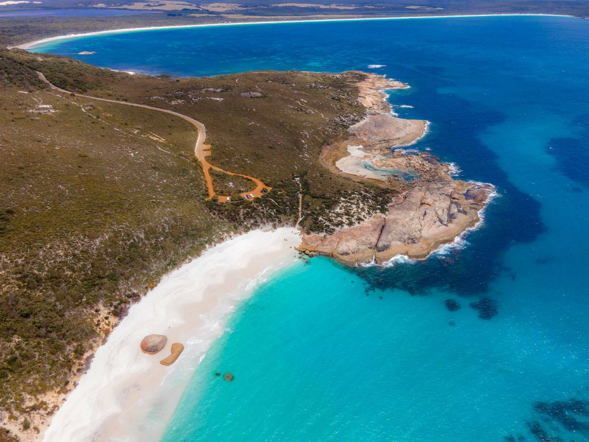 Road Tripping WA's South-West Corner, Michael Heritage, Two People's Bay, drone shot, beach, ocean