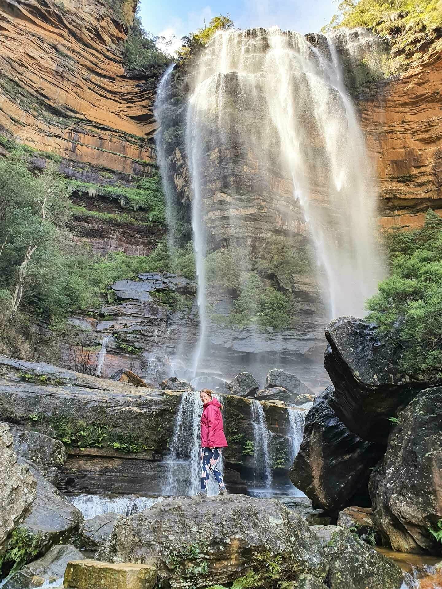 Listen Up Outdoor Brands! Not All Women Like Pink, brooke nolan, waterproof, jacket, rain jacket, waterfall, blue mountains, wentworth falls, nsw