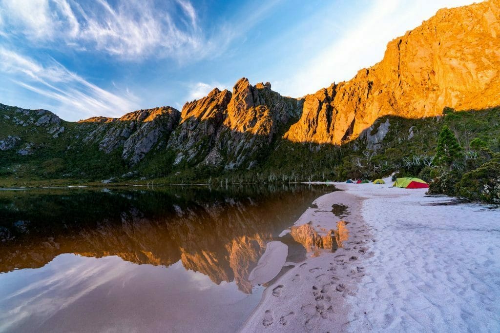 Lake Rhona is a Beach Escape in the Tassie Wilderness, Lauren McMahon, mountain, beach, lake, camping, tents