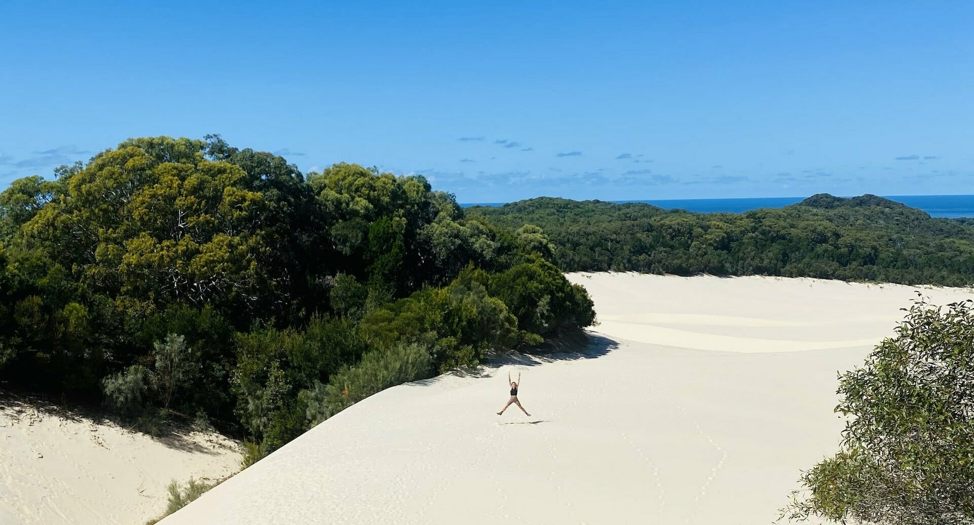 3 Days on The Great Southern Lakes Hike of K'gari / Fraser Island, Louise Klatte, Wongi Sandblow, jump, sand dune