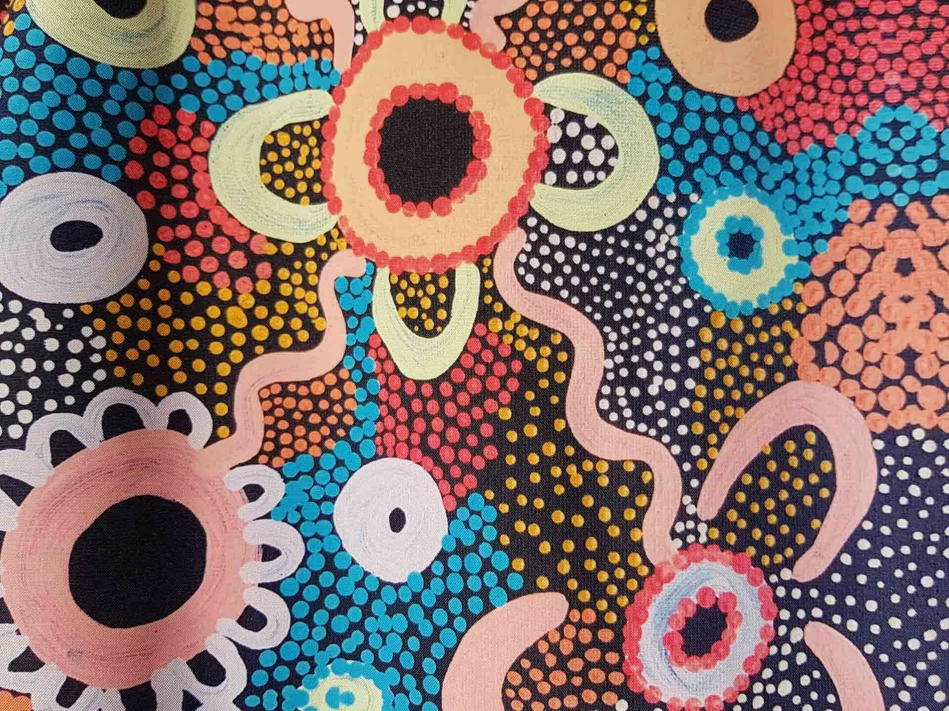 Team Timbuktu Banksia Forest Elements Waterproof Jacket – Gear Review_Sian Brain, rain jacket, indigenous artwork, first nations, sunshine, raincoat, waterproof, art, pattern, colourful gear