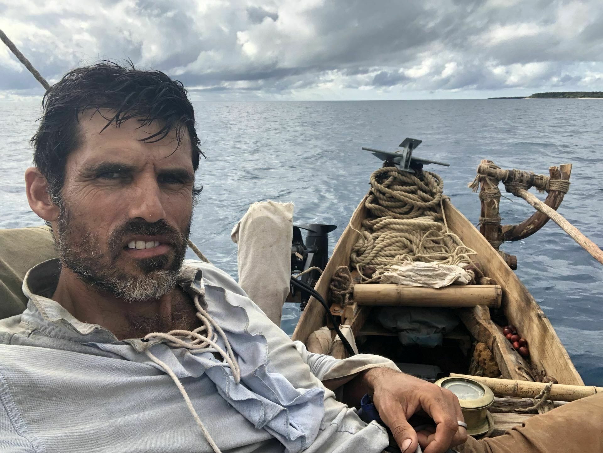 Outback Mike is Sailing a Dugout Canoe Through The Great Barrier