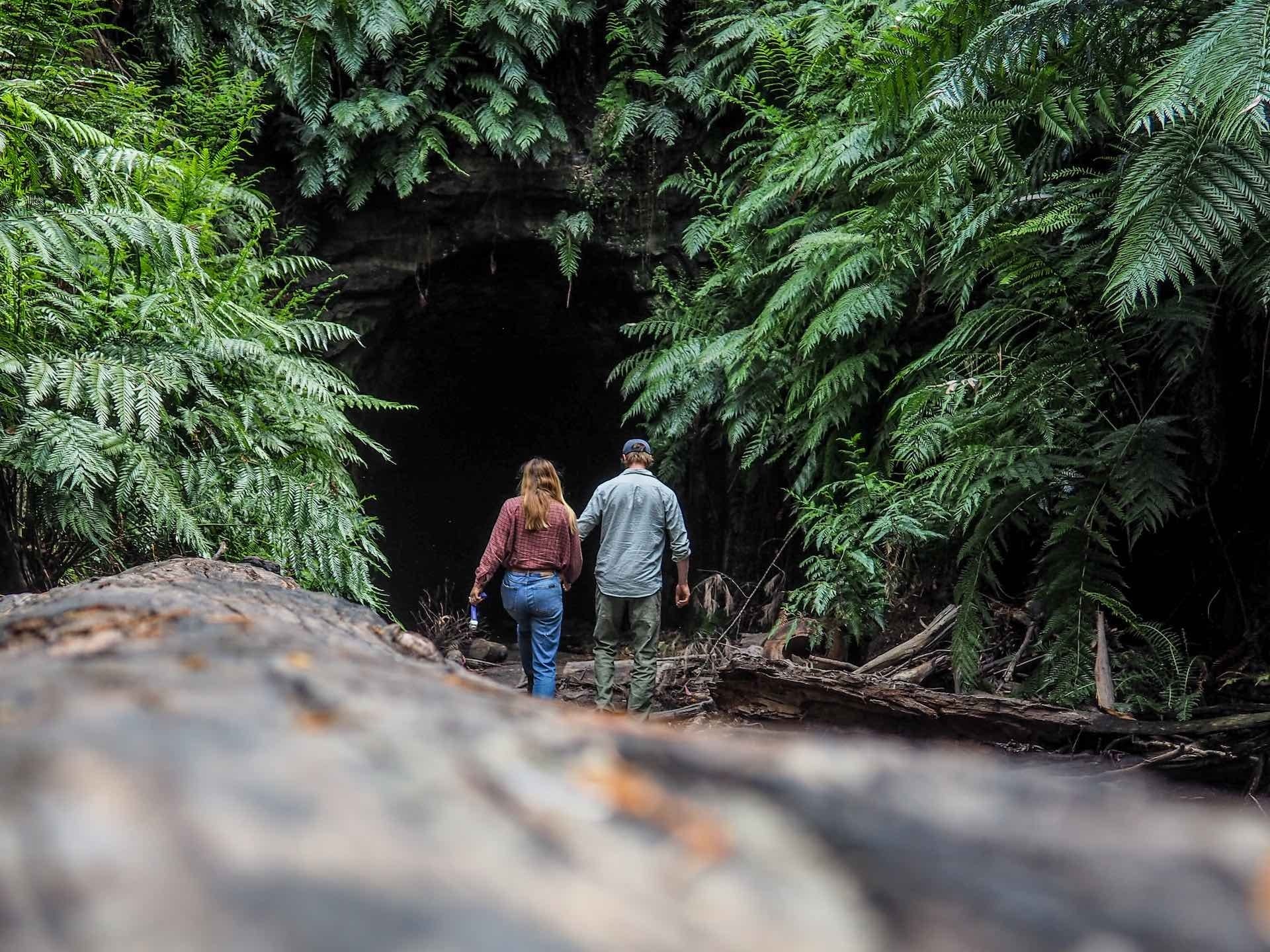 Hartley to Hill End – A Road Trip Through Rural NSW and Into History, Ruby Woodruff, Wollemi National Park, Glow Worm Tunnel, couple, ferns