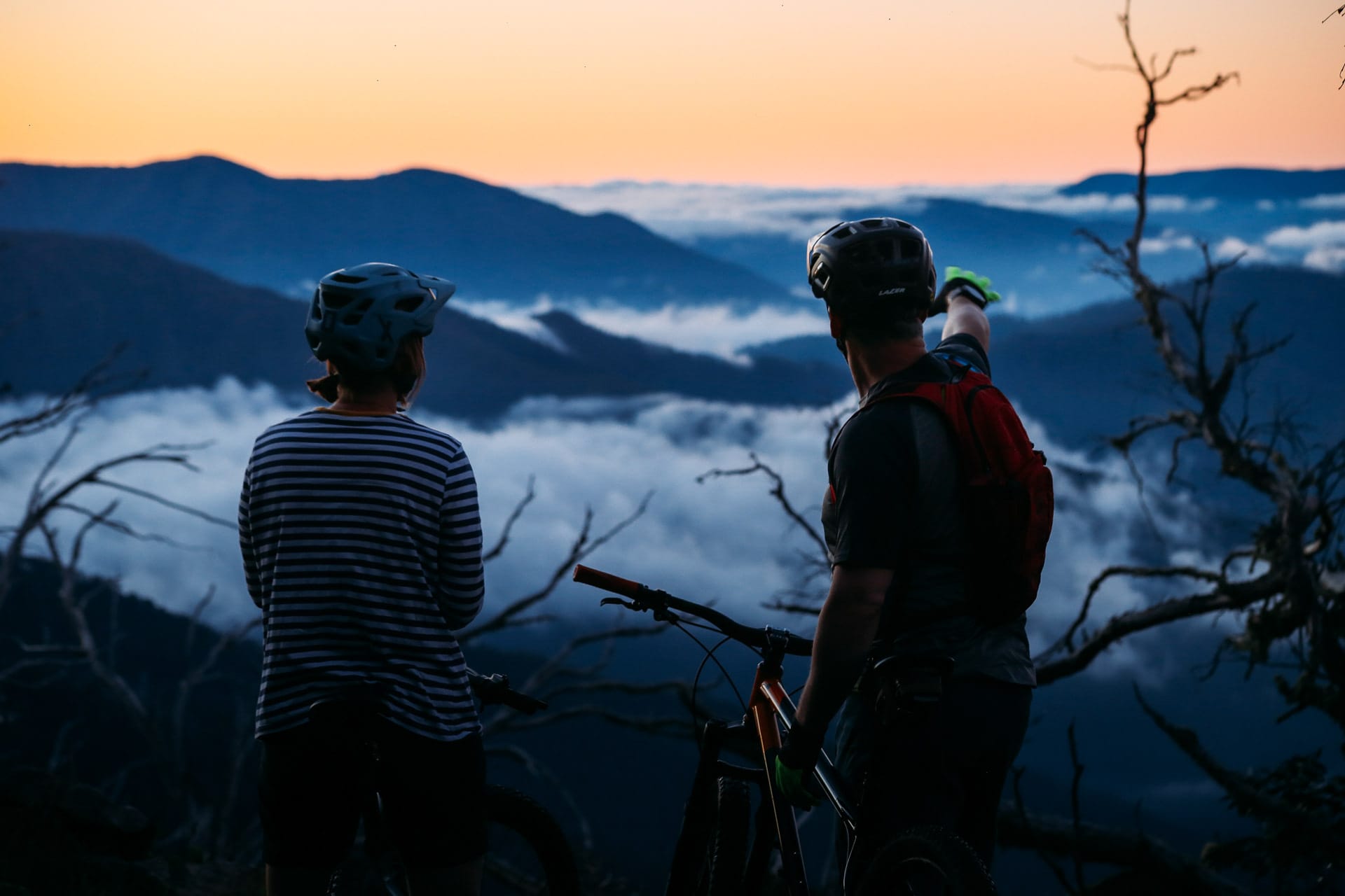 Watching sunrise, shot by Kale Munro, Mt Buller and Mt Stirling, Tourism North East, High Country, Victoria, inversion, clouds, people, lookout