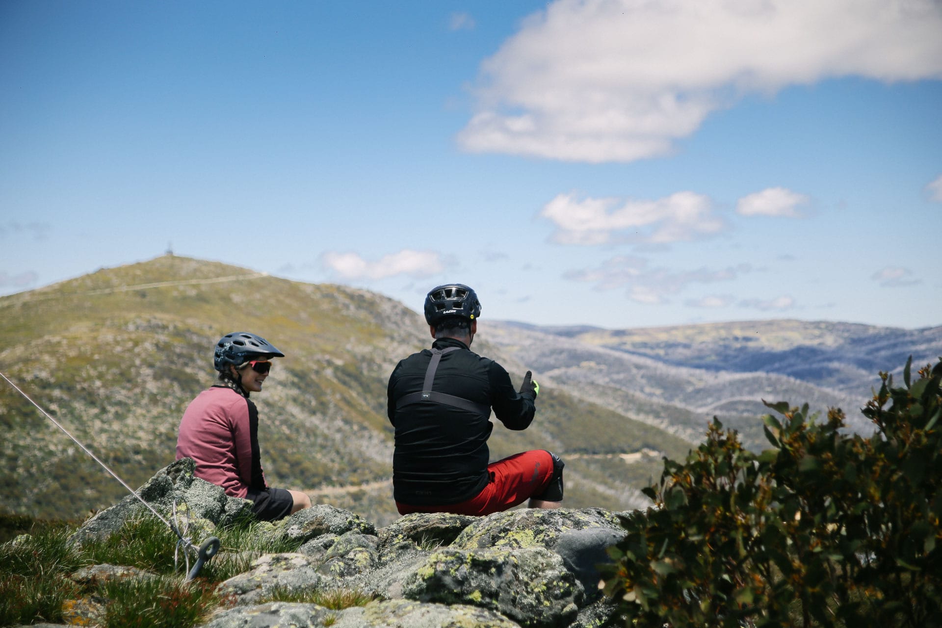 coffee with a view, shot by Kale Munro, Tourism North East, Falls Creek, High Country, Victoria, lookout, helmets