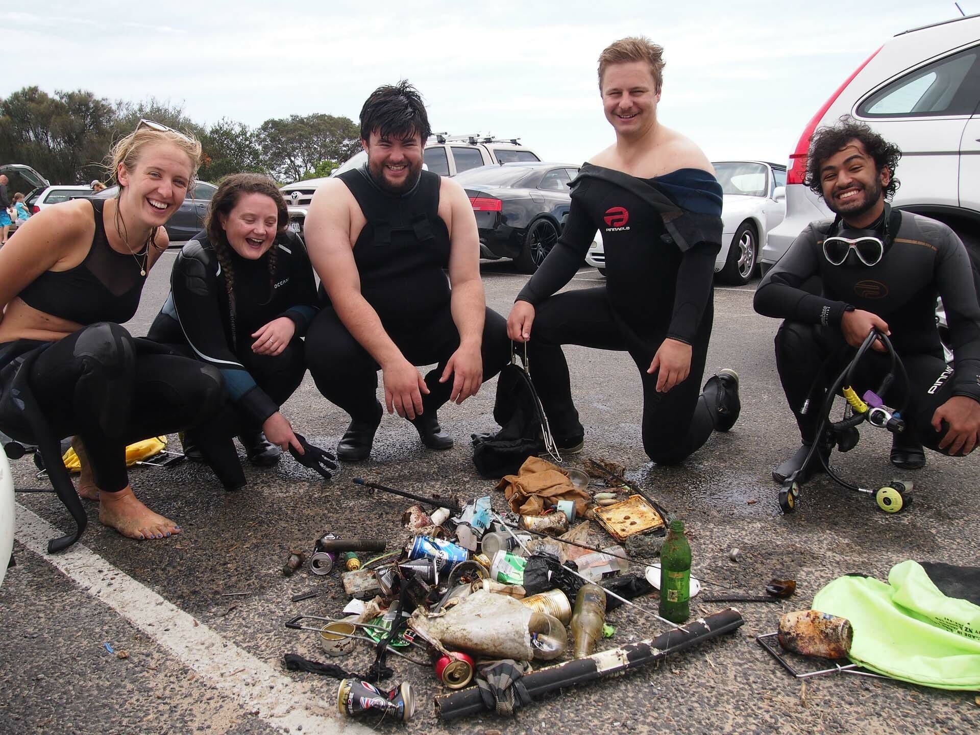 Clean Up Australia Day, sports activism, for wild places, take three for the sea, rubbish, litter, scuba, diving for rubbish