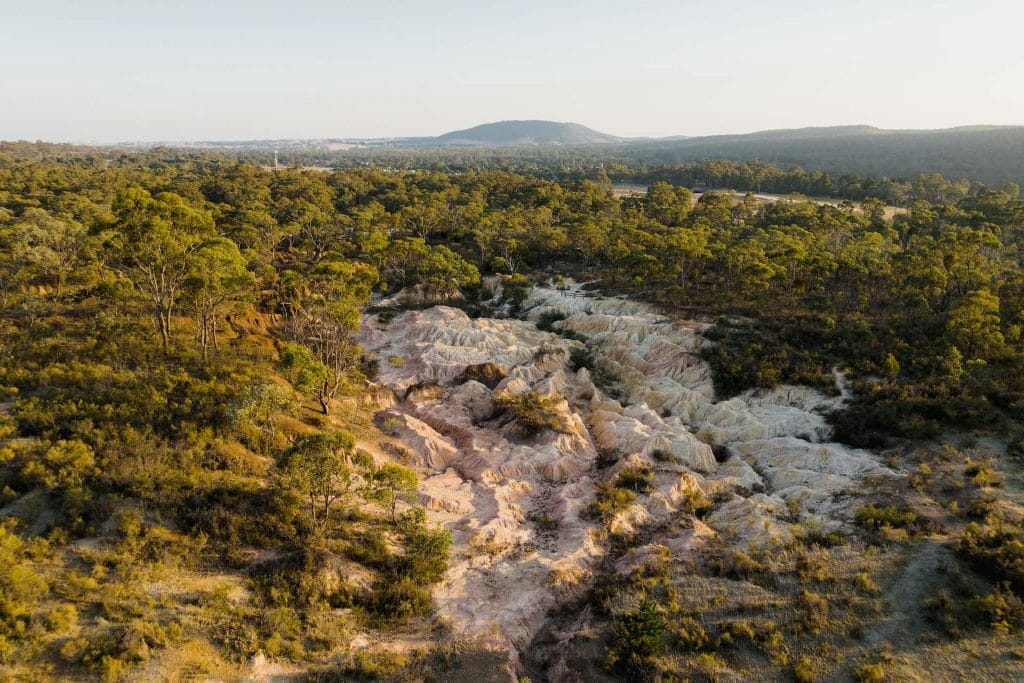 The Bendigo Region is a Gold-Mine of Adventure, Ben Savage, Pink Cliffs, gorge, drone shot