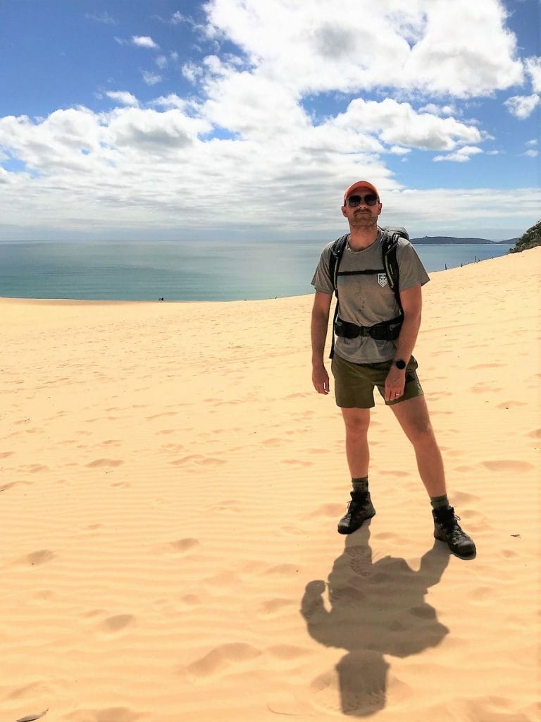 Rainbow Beach to Freshwater Camp Loop – An Overnight Hike in Great Sandy National Park,beach hike, person Lauren Chuter
