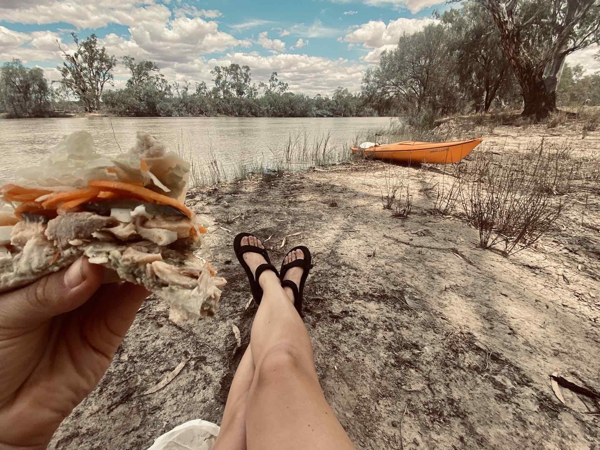 Murray River Kayaking – A Warm and Lazy Overnight Loop Paddle for One, Emily Scott, riverbank, person