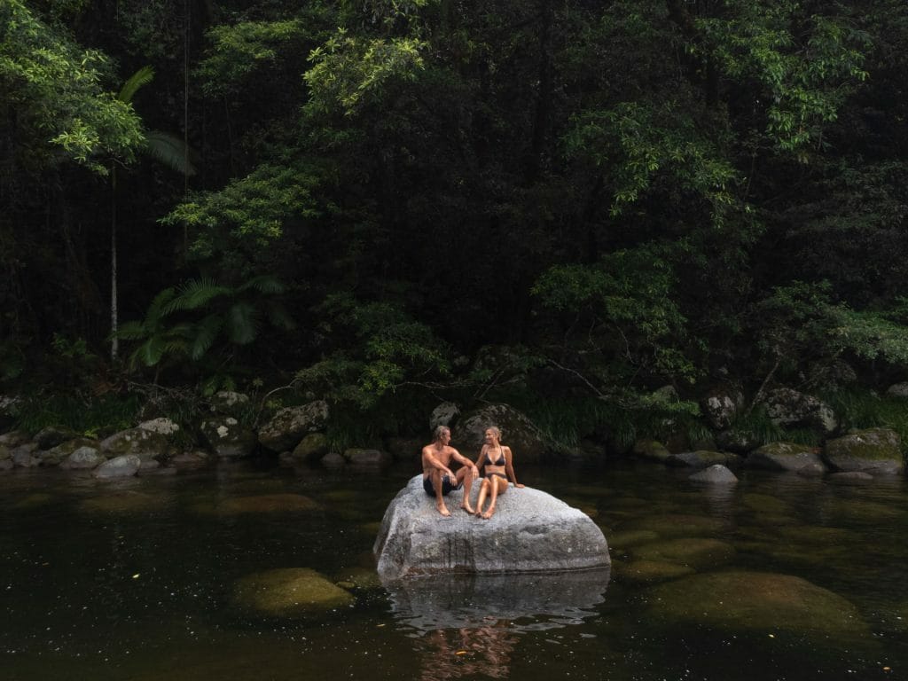 8 Unexpected Outback Swimming Holes Across Australia, Harry and Lauren, Mossman Gorge, boulder, couple