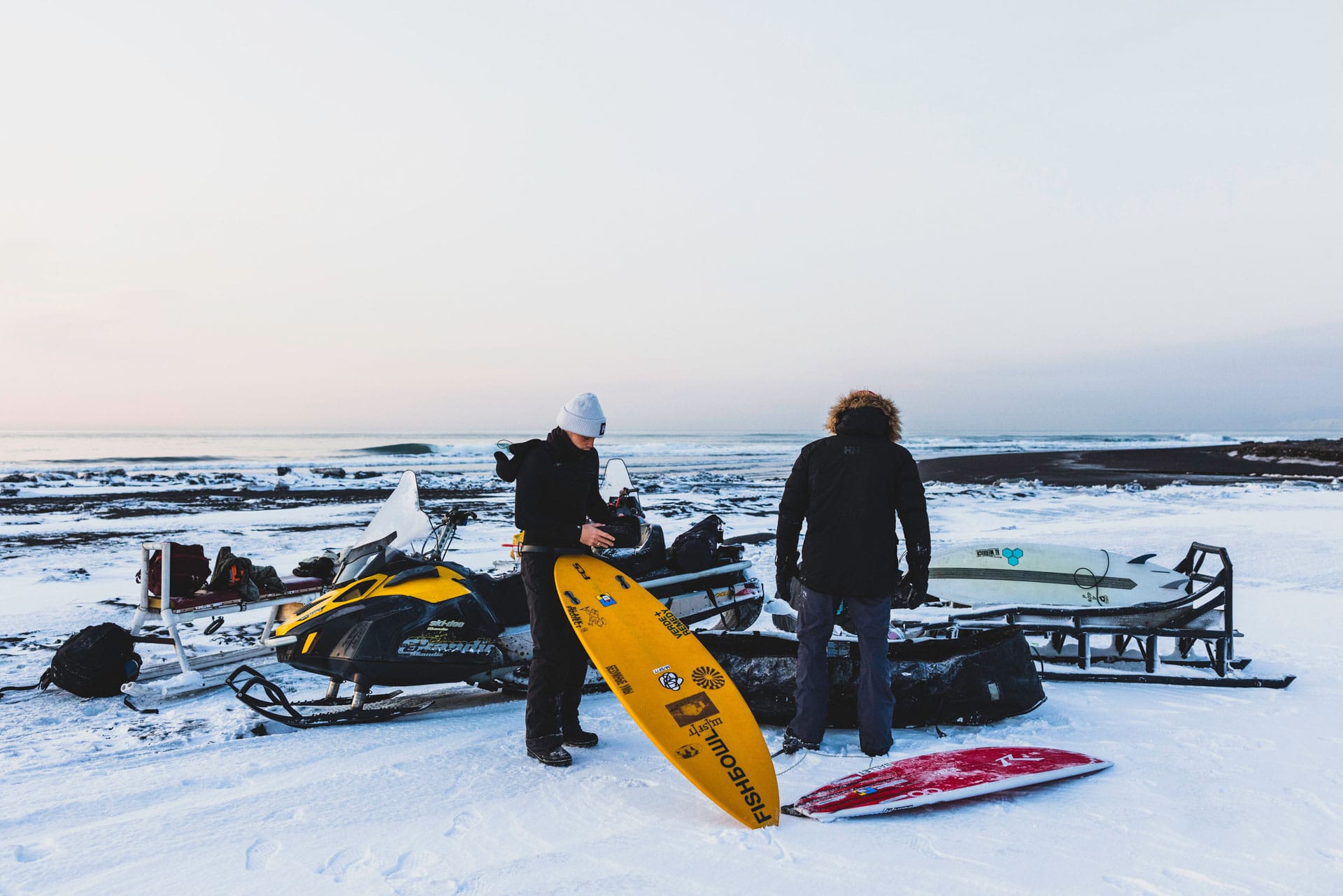 Meet the Aussie Surfers Who Travelled to Russia's Kamchatka Peninsula in Search of Unridden Waves, Tim Ashelford, snow, surfboards, people