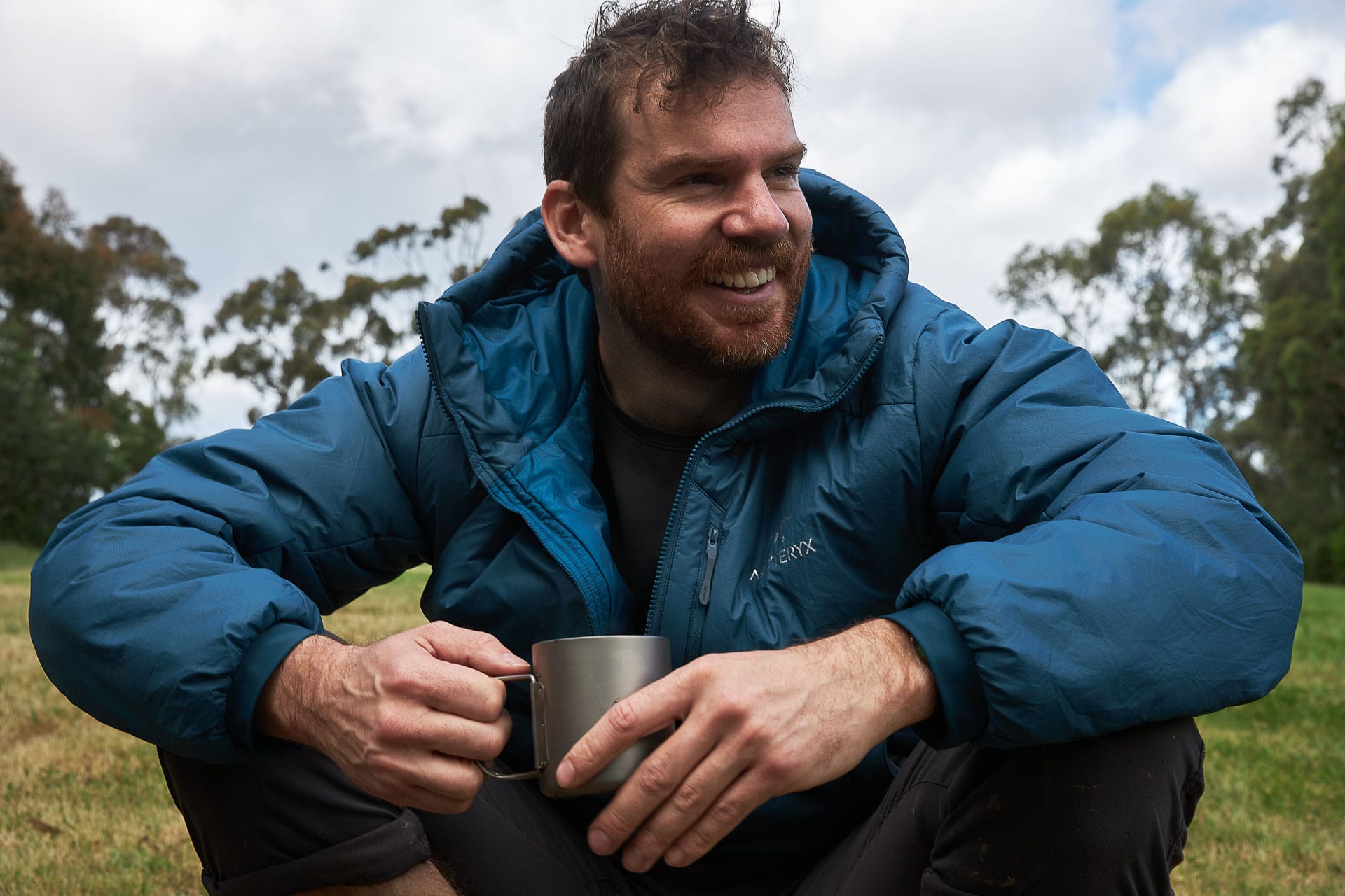 Meet the Man Sewing His Way to Sustainable Gear in Australia, Pat Corden, Evan, terra rosa gear, ultralight, arc'teryx, mug, coffee, smile