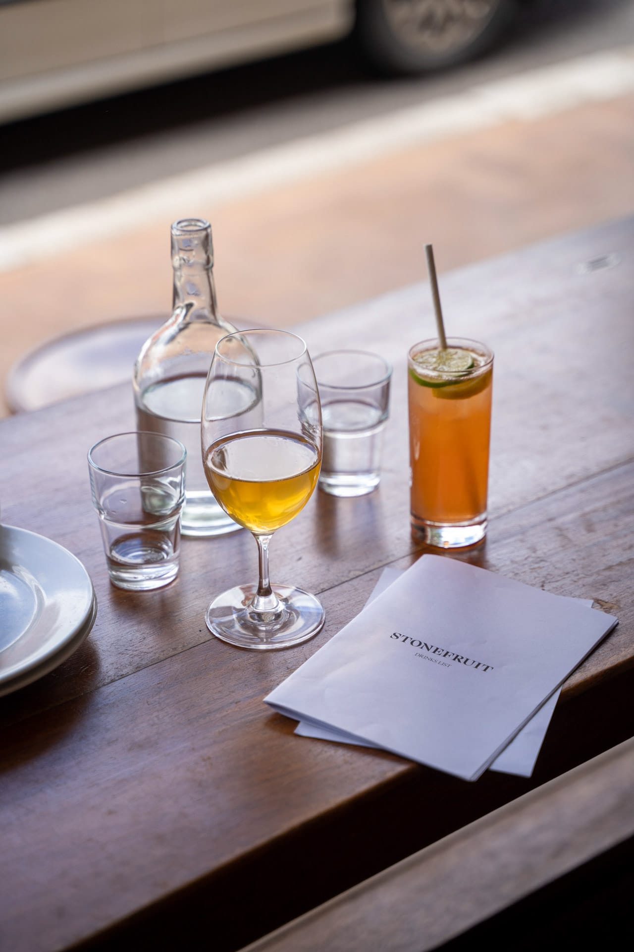 A Weekend in Tenterfield: Where to Stay, Adventure, and Eat, constance allan, stonefruit, drinks, table, menus