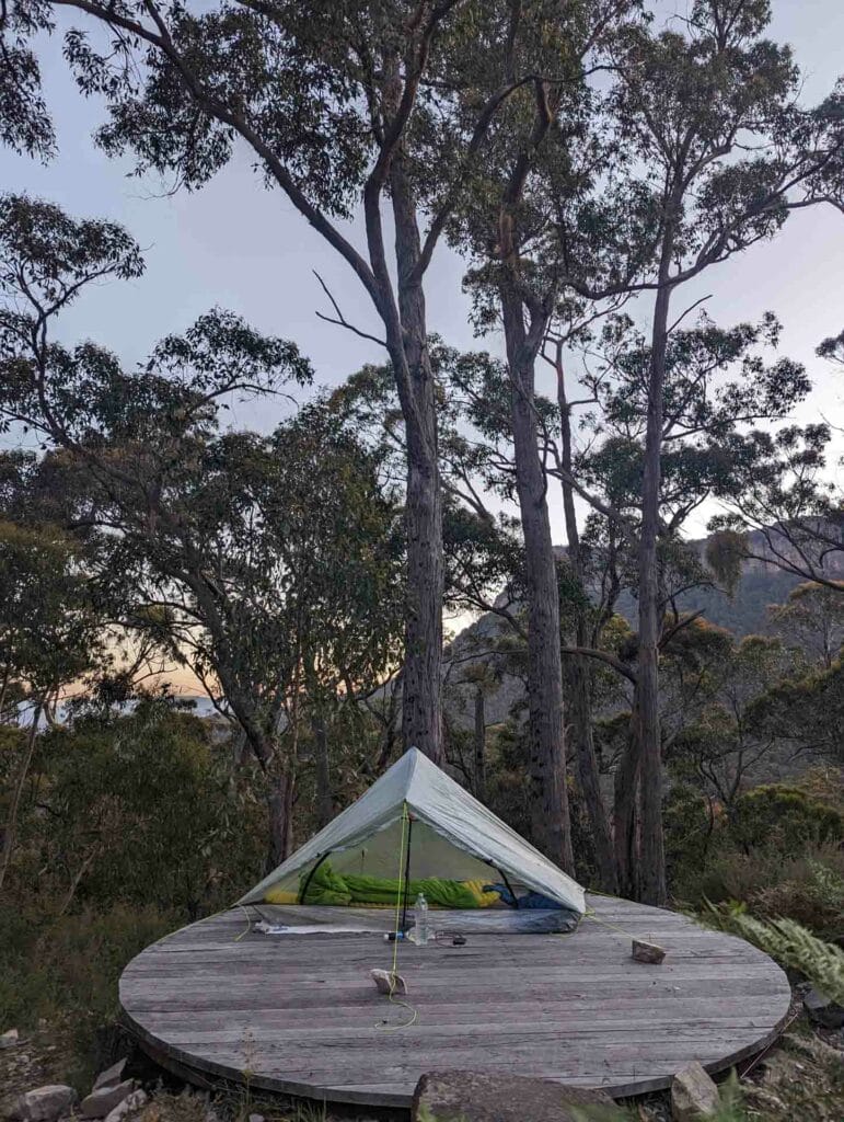 Grampians Peaks Trail, Taylor Bell, tent on platform in bush