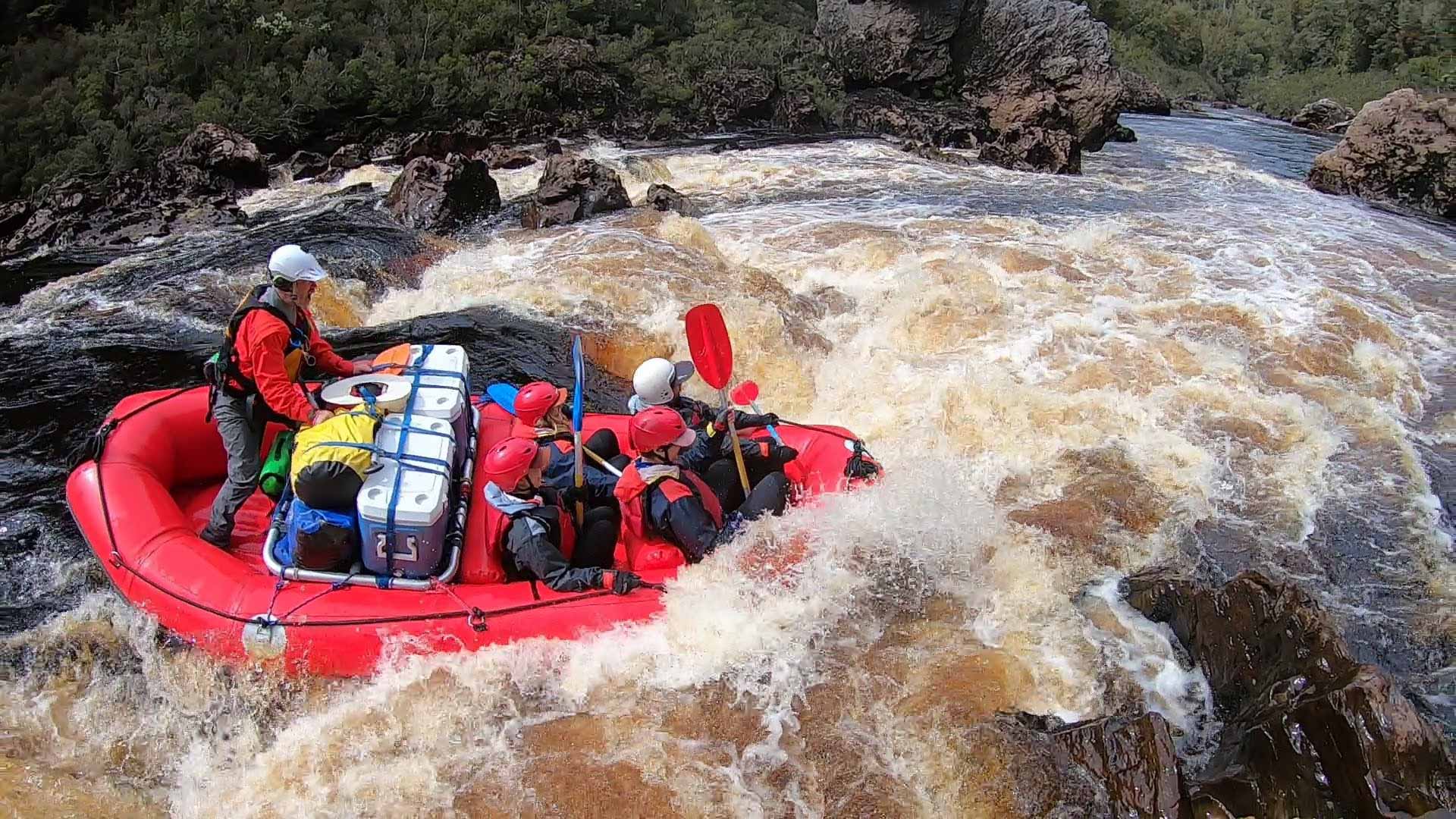 Rafting the Franklin: An Exercise of Forgetting Expectations and Embracing Reality, Kirsty Imms, rapids, boat in wild whitewater, franklin river