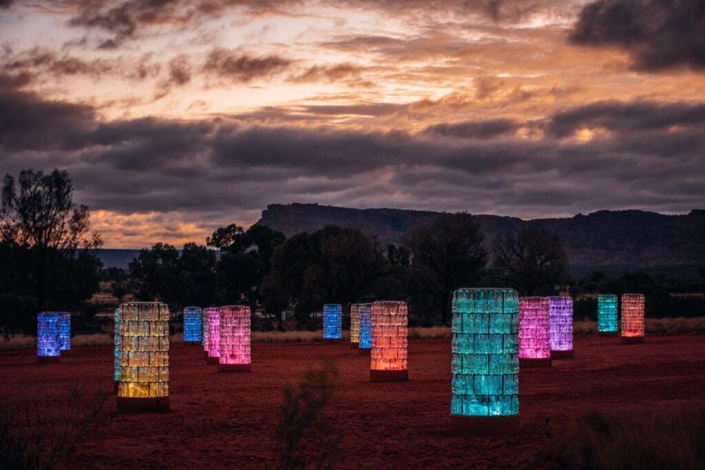 Lights, Canyon, Action: Experiencing The Red Centre’s Newest Immersive Art Installation, ally burnie, light installation, kings canyon, desert, desert lights