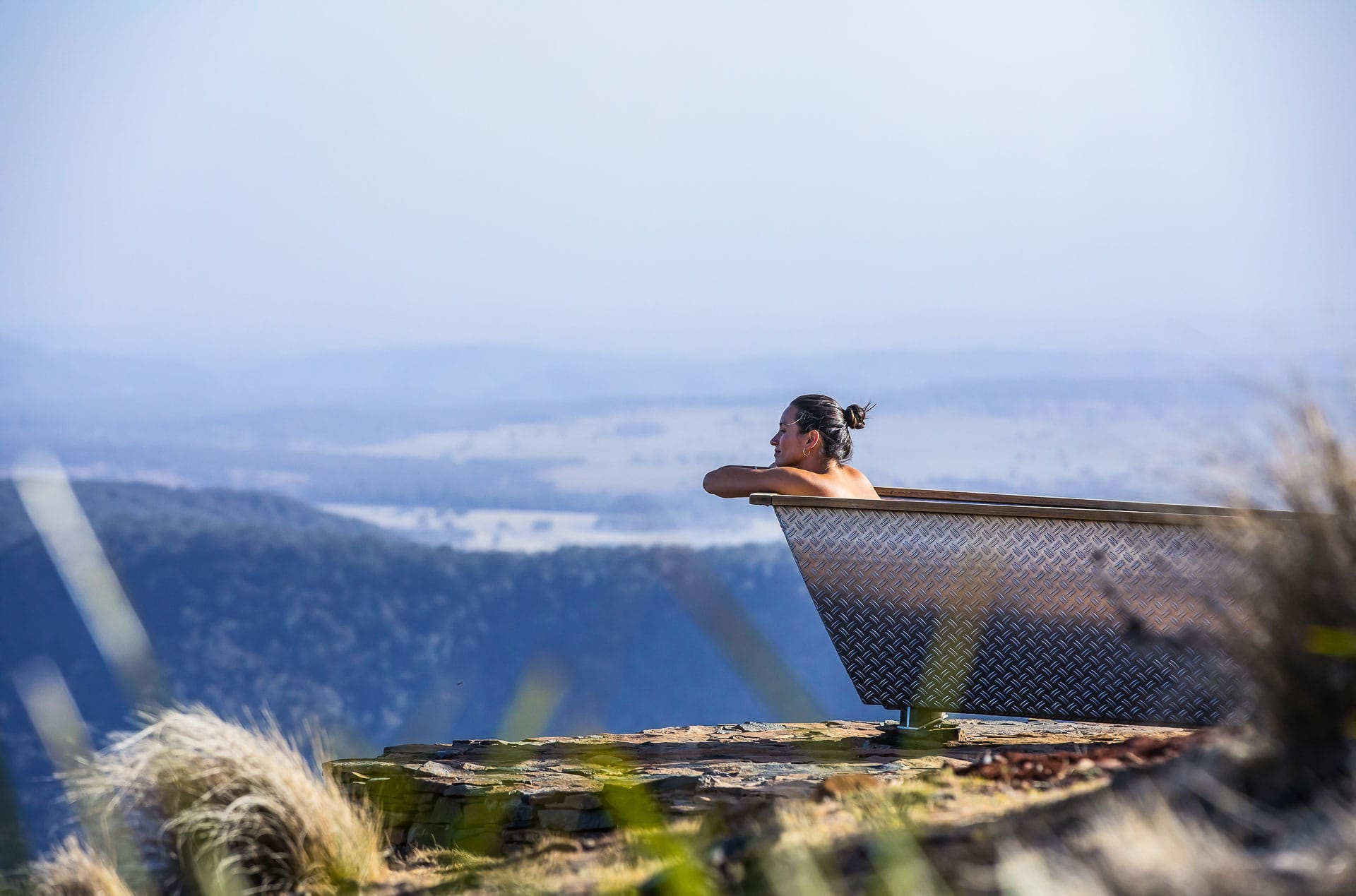 Wood-fired bath tub, 15 of the Cosiest Winter Cabins Across NSW, Bubbletent Australia, Capertee Valley, NSW,