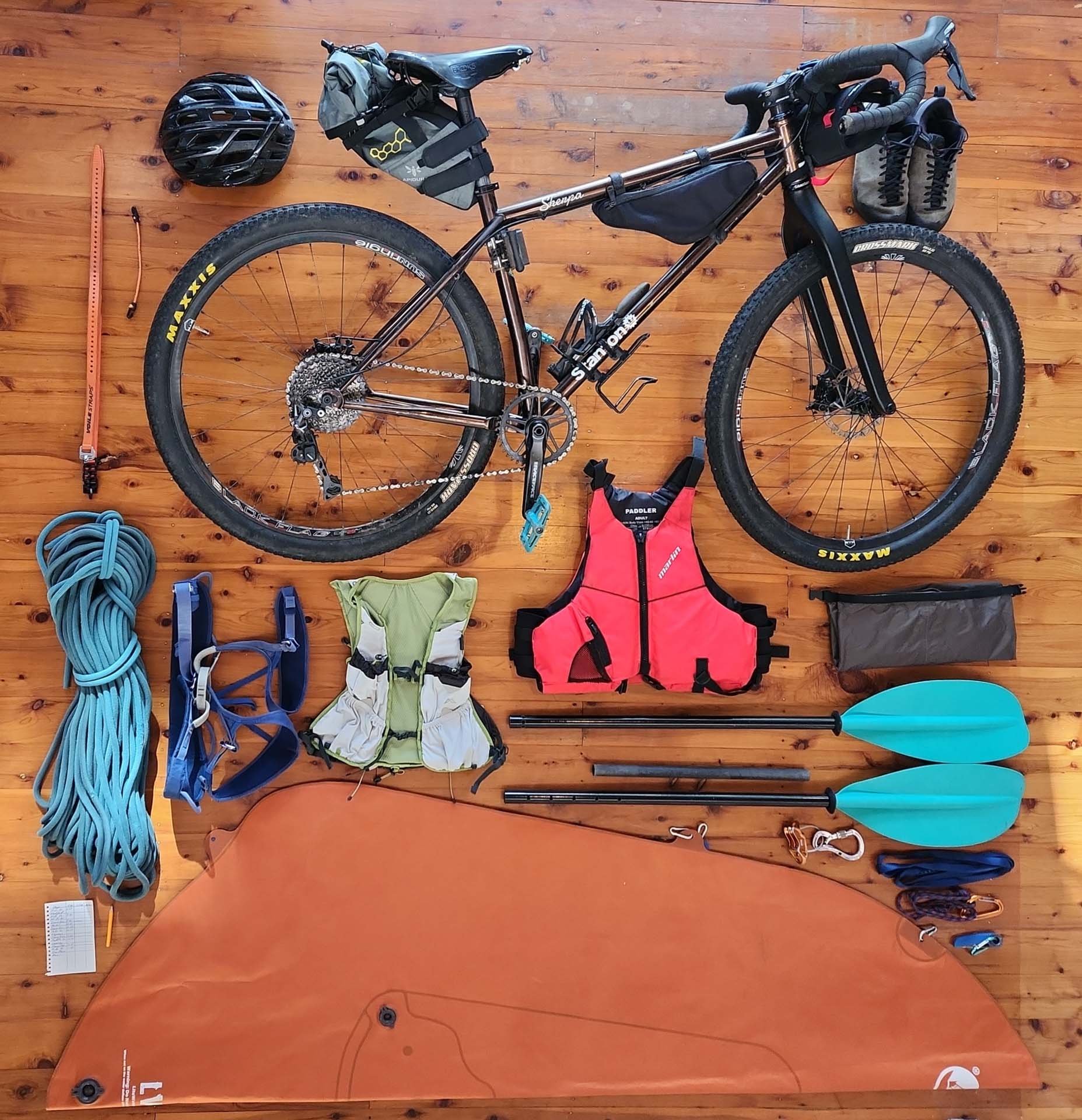 An Ode to Contrived Adventures, Jonathan McGuire, bikepacking gear, gear lay out
