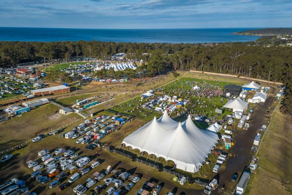 Explore Beyond the Main Stage at the Sapphire Coast’s Wanderer Festival, Haz and Loz, WND001, Image Credit David Rogers Photography, aerial view of festival