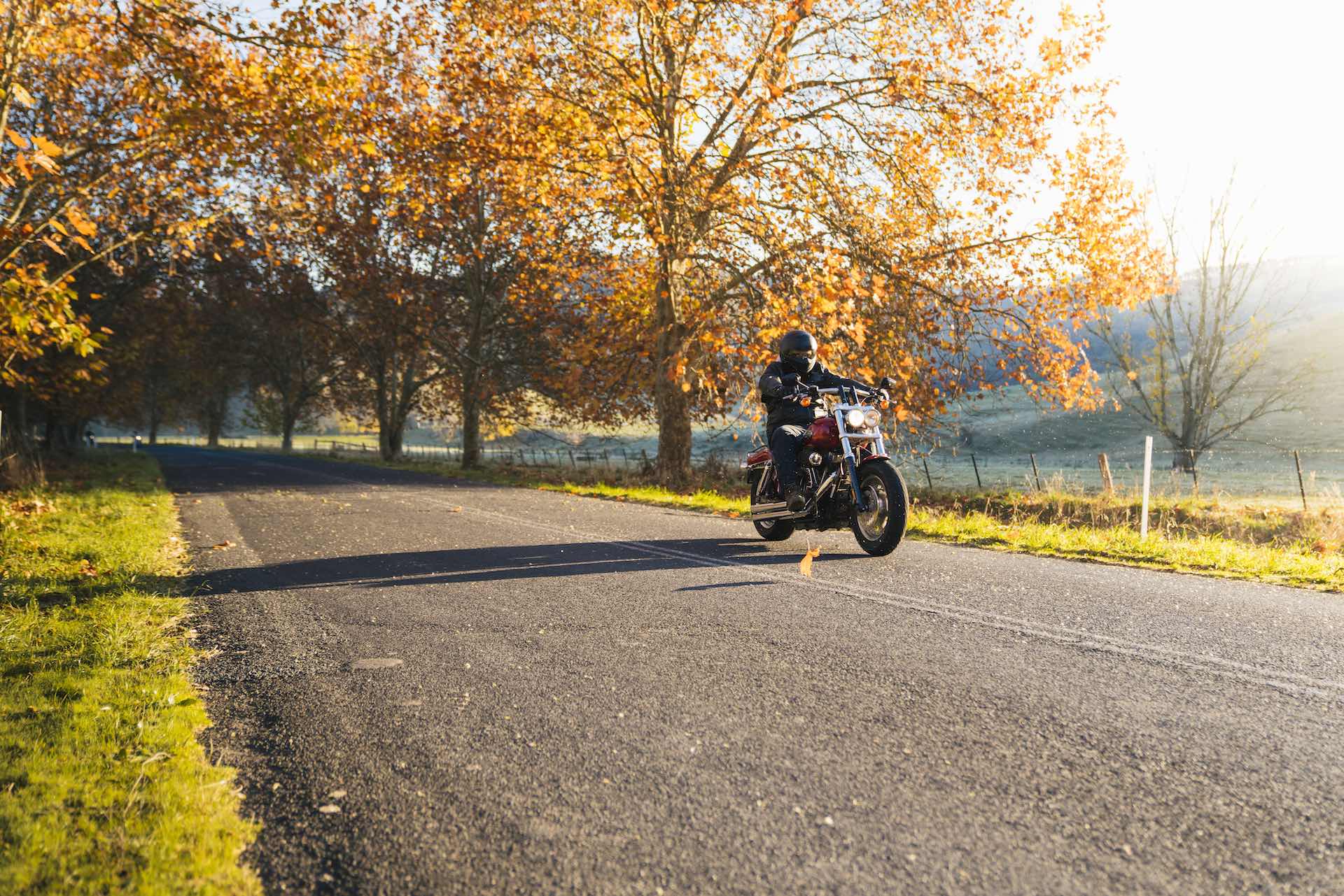 A comprehensive guide to motocamping, Adam Jones, motorcycle on country road, Khancoban, Snowy Mountains, Credit: Snowy Valleys Council; Matt Beaver,