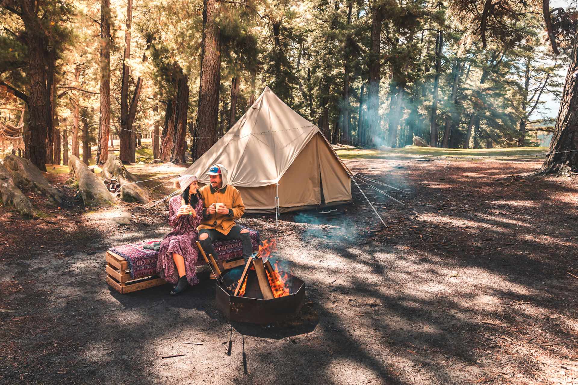 10 Best Dog Friendly Campsites in South Australia, Emily Scott, Mount Crawford Forest, Image Credit: Mish and Kirk. Taken by: Kirk Ryan-Welsh. SA Media Library. Man outside tent, campfire.