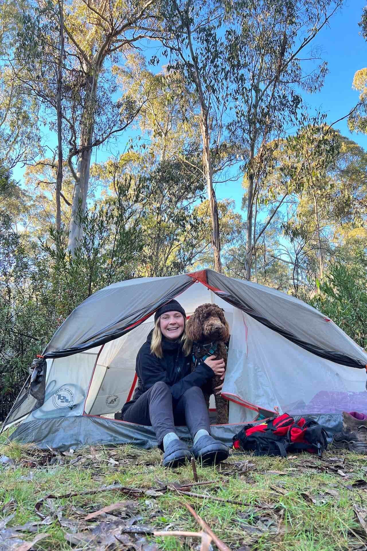 Overnight Hiking With My Dog on the Hume & Hovell Track, Kate Donald, Dog, portrait, tent, dog in tent, dog camping, NSW