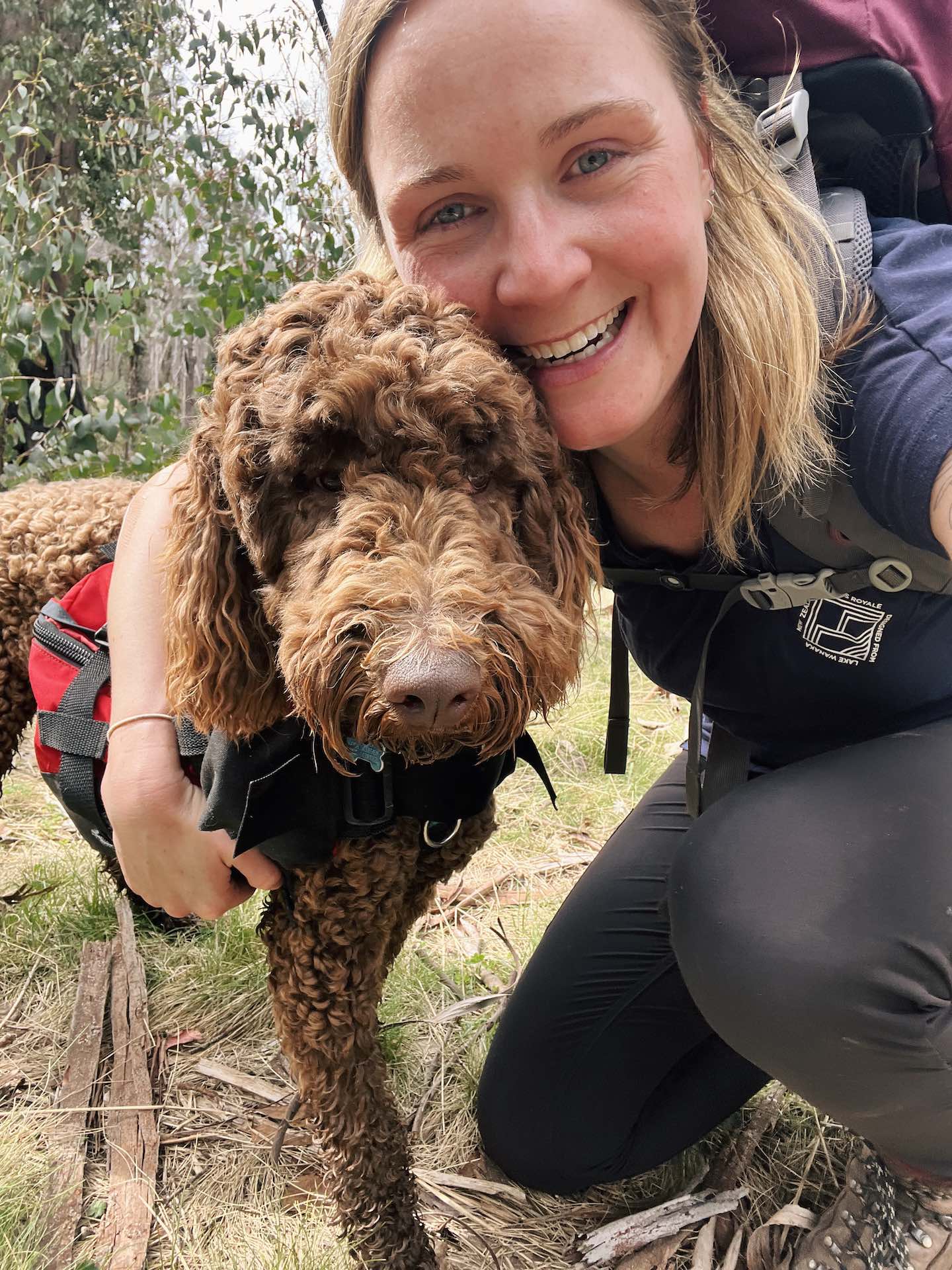 Overnight Hiking With My Dog on the Hume & Hovell Track, Kate Donald, Dog, selfie, happy, smiling, dog hiking pack,NSW