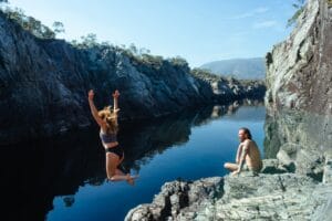 Why This Yogi Says Time in Nature is Vital for a Balanced Life, Ben Savage, Star RV, couple, gorge, jump, river