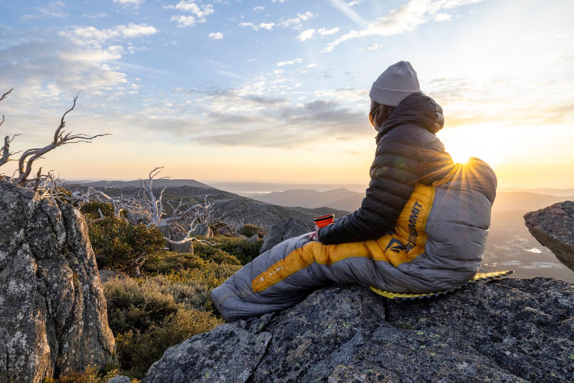 Snooze to Summit: What You Actually Need for a Quality Night’s Sleep in The Bush, photo by @expedimage, Sea to Summit, sleepy system, sunrise, Snowy Mountains, sleeping bag