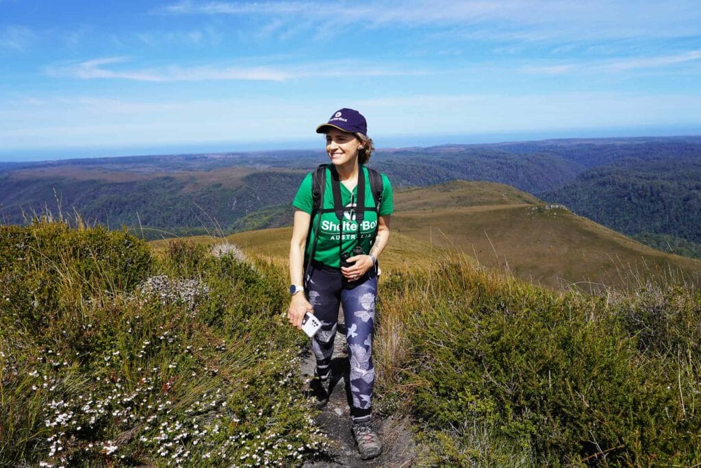 I Spent 5 Days With Strangers Trekking in takayna For Charity, Cathy Young, Mount Donaldson Walk, Tasmania, smiling hiker, Shelterbox