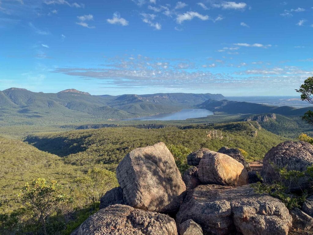 Major Mitchell Plateau – Hike the Best of the Grampians Over 3 Days, Hiking, Multi-Day Hike, Victoria, the Grampians, mountain range with lake