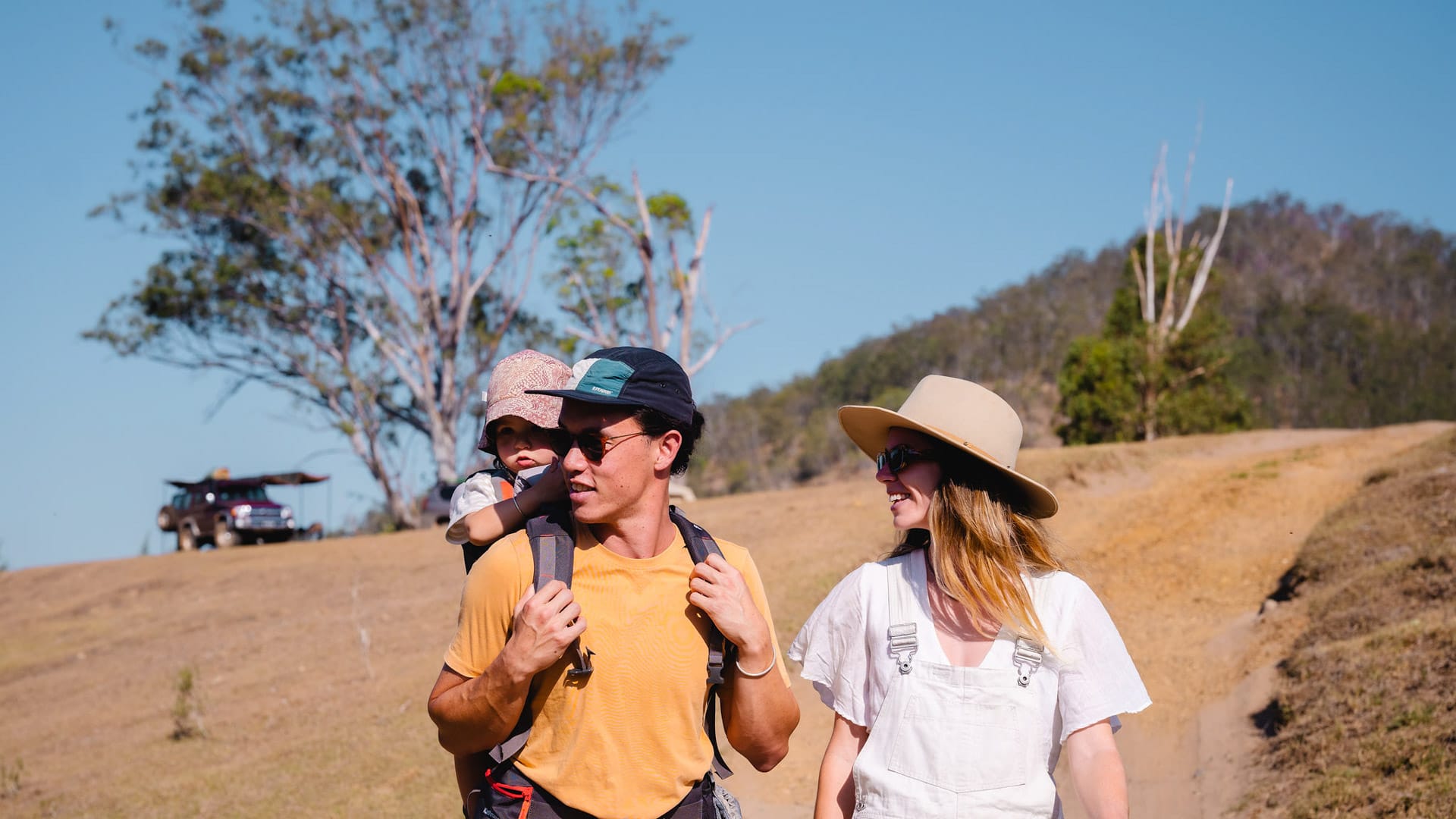 I Never Thought I’d Become a 4WD Guy, kaon, sponsored, parents hiking with a toddler with 4wd setup in the distance
