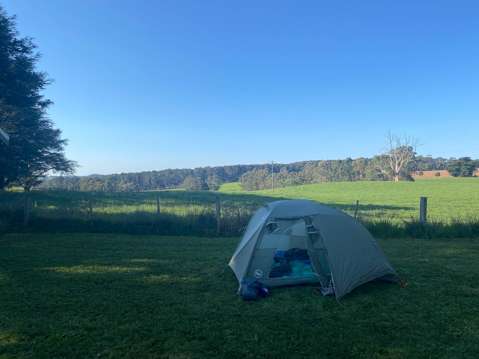 Hiking From Daylesford to Ballarat on the Goldfields Track, Reanna Clark, Victoria, campsite, tent, green grass