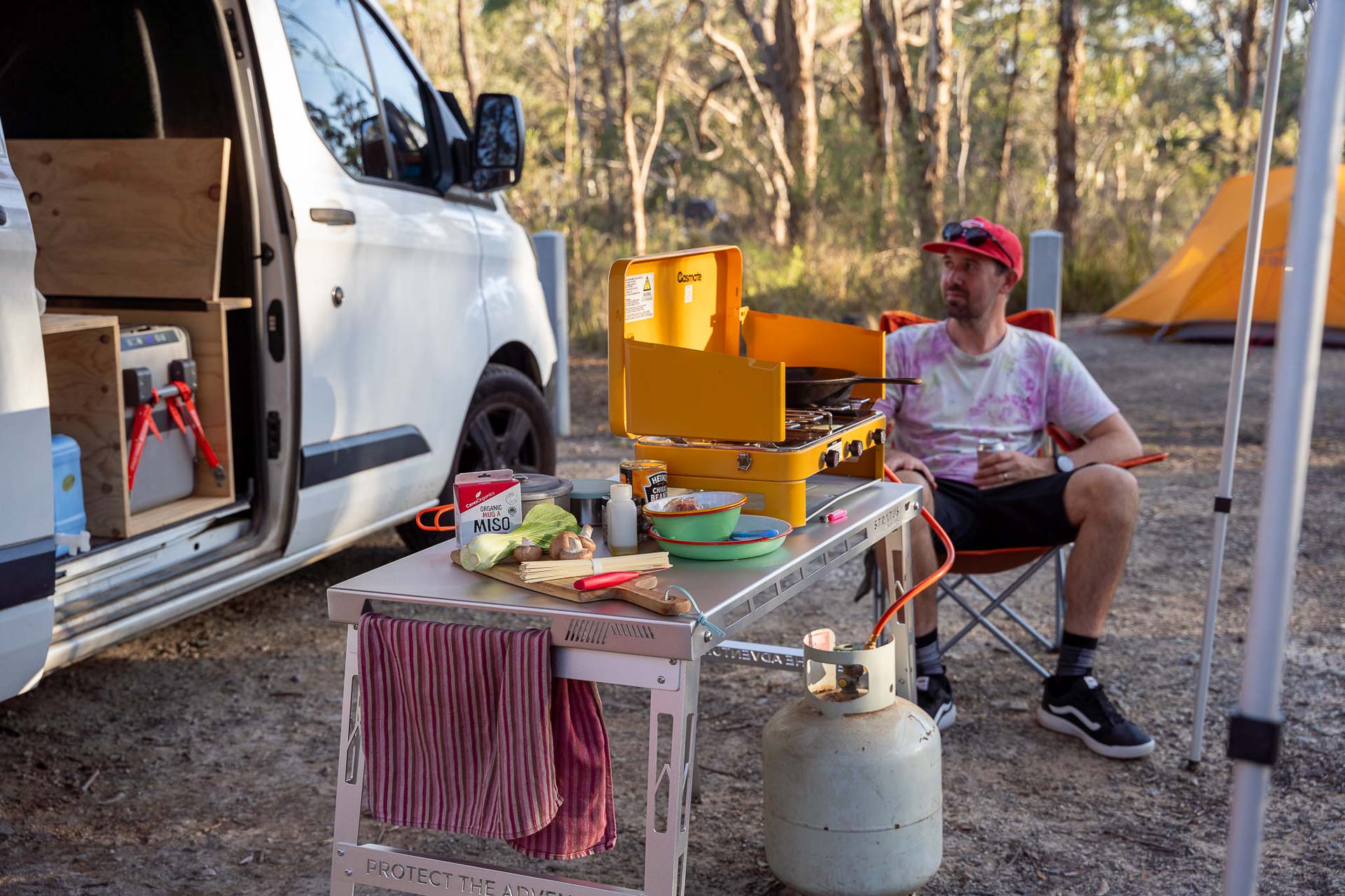 Reviewed and Tested: The Derek Camp Table by Stratus Outdoors, Photo by Jon Harris (https://jonharris.photography/), Bungonia Camping, camping table, campsite, dinner, cooking, grill, camp kitchen, stove, food