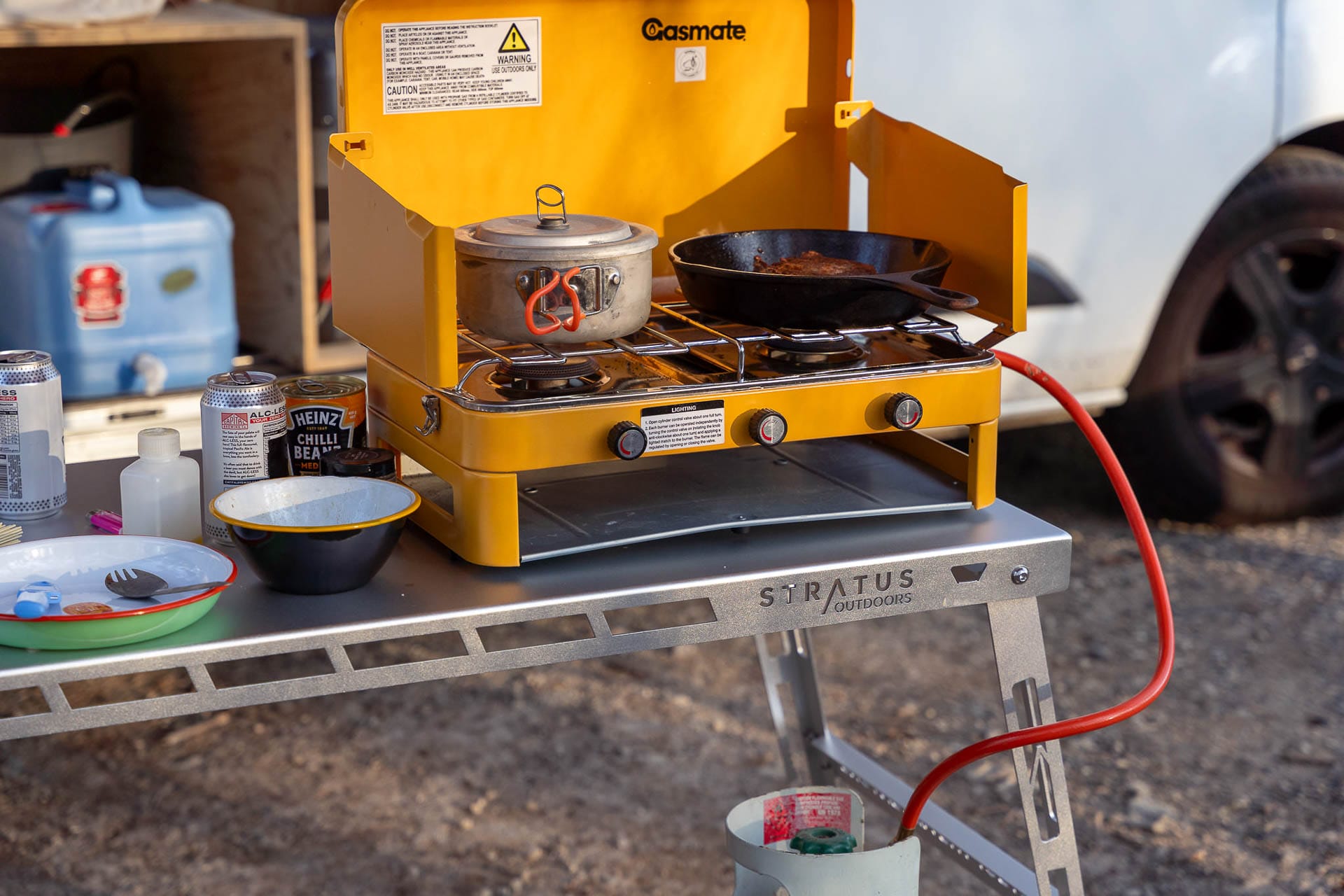 Reviewed and Tested: The Derek Camp Table by Stratus Outdoors, Photo by Jon Harris (https://jonharris.photography/), Bungonia Camping, camping table, campsite, dinner, cooking, grill, camp kitchen, stove,