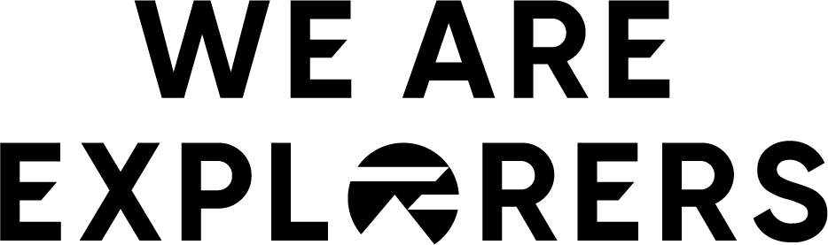 we are explorers logo wordmark, stacked, black