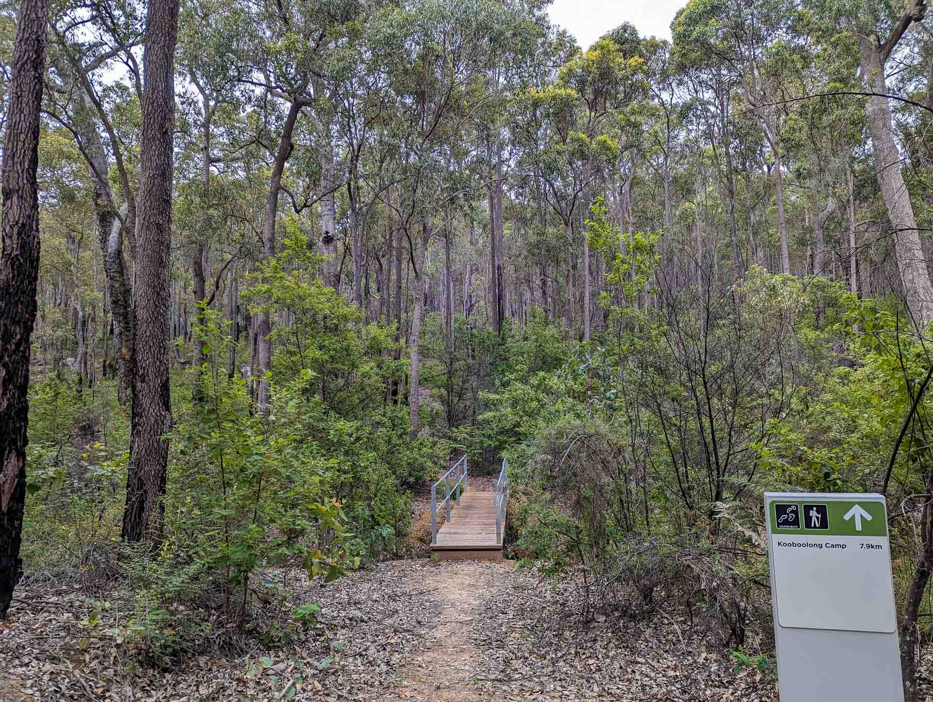 A Bliss(ter)ful Walk Along the Wiilman Bilya – Collie’s New Multi-Day Hike, multi-day hike, perth hike, WA hike, sign post towards kooboolong camp on the wiilma bilya