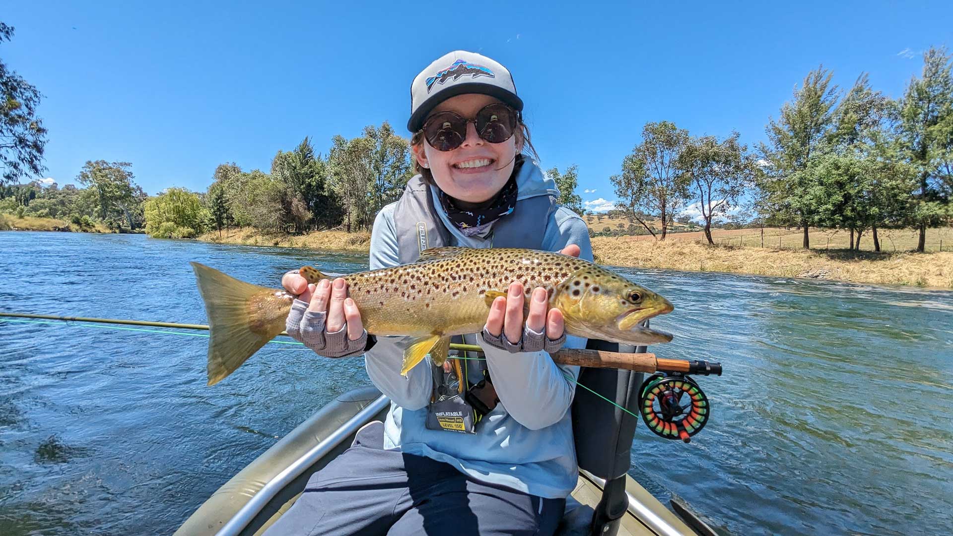My First Fishing Lesson Rewarded Me With a Hobby for Life, Photo by @Mickey.finn, Tumut River, NSW, Jess Nehme holding brown trout