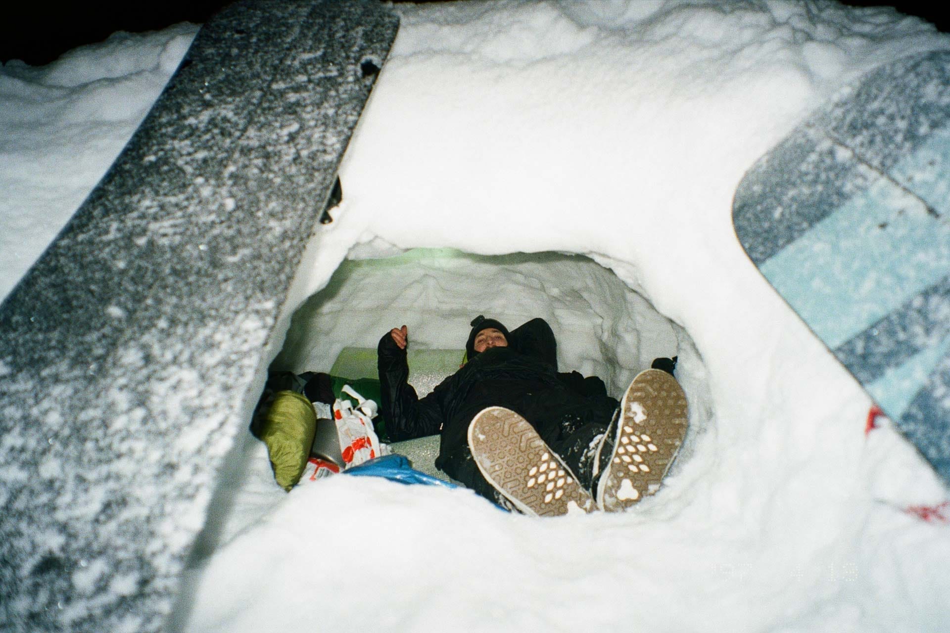 Snow cave night landscape