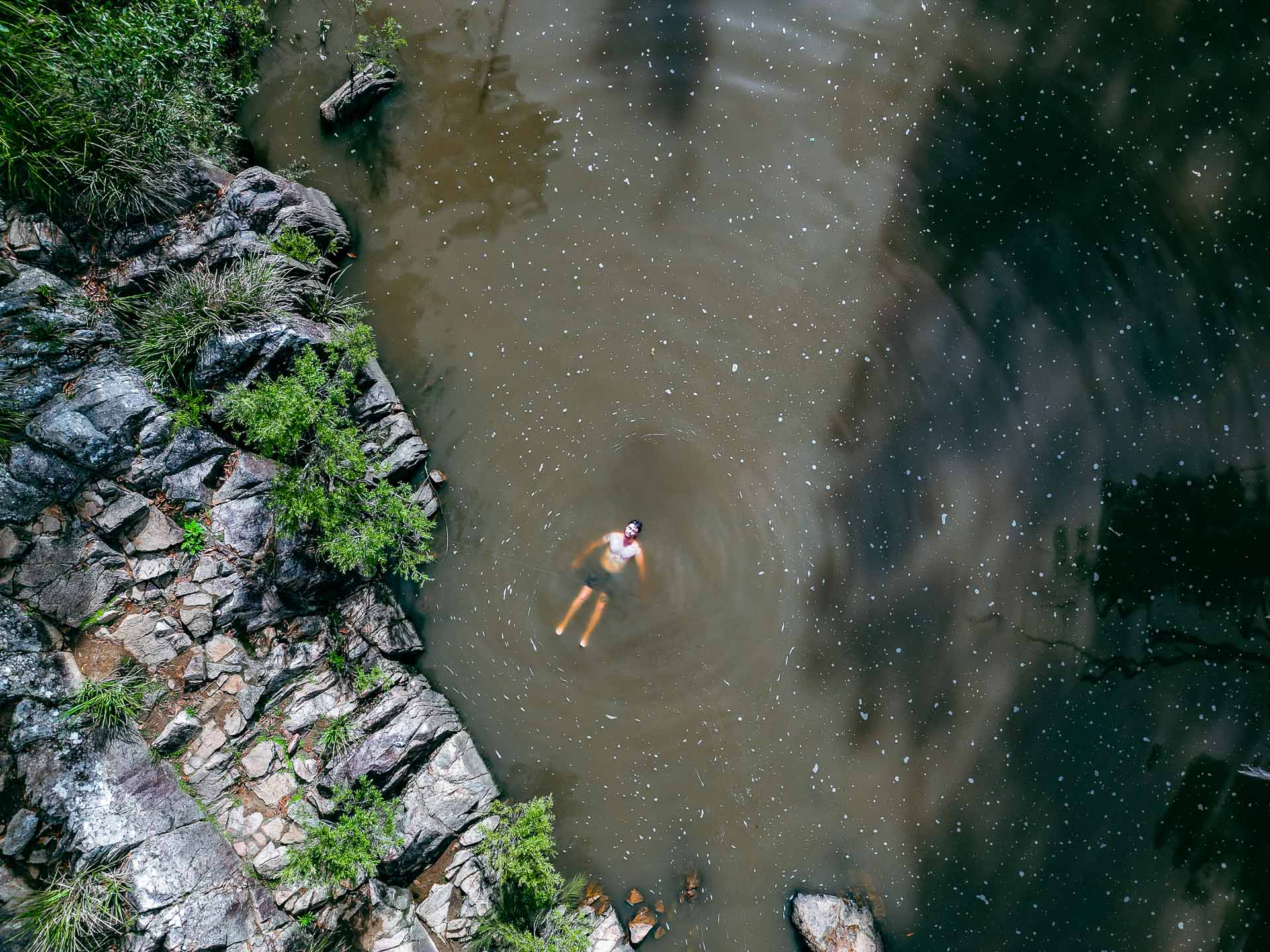 All the Adventures We Unearthed on a Trip to Southern Country Queensland, Photo by Rian Cope, queensland, southern queensland country, road trip, drone shot of swimmer in crows nest national park