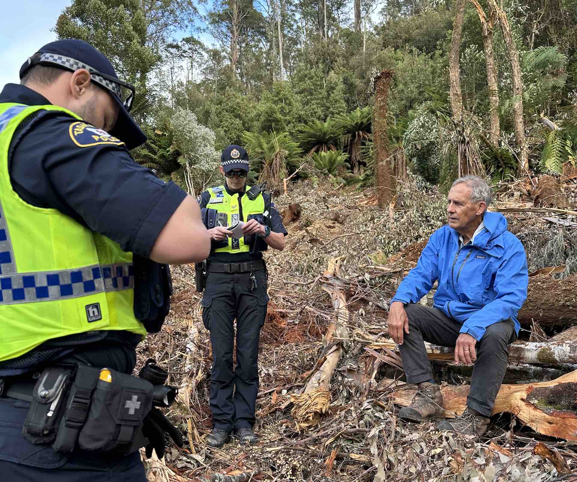 Bob Brown Has Been Arrested While Defending Swift Parrot Habitat, photo by Bob Brown Foundation, logging, protest, arrest, bob brown