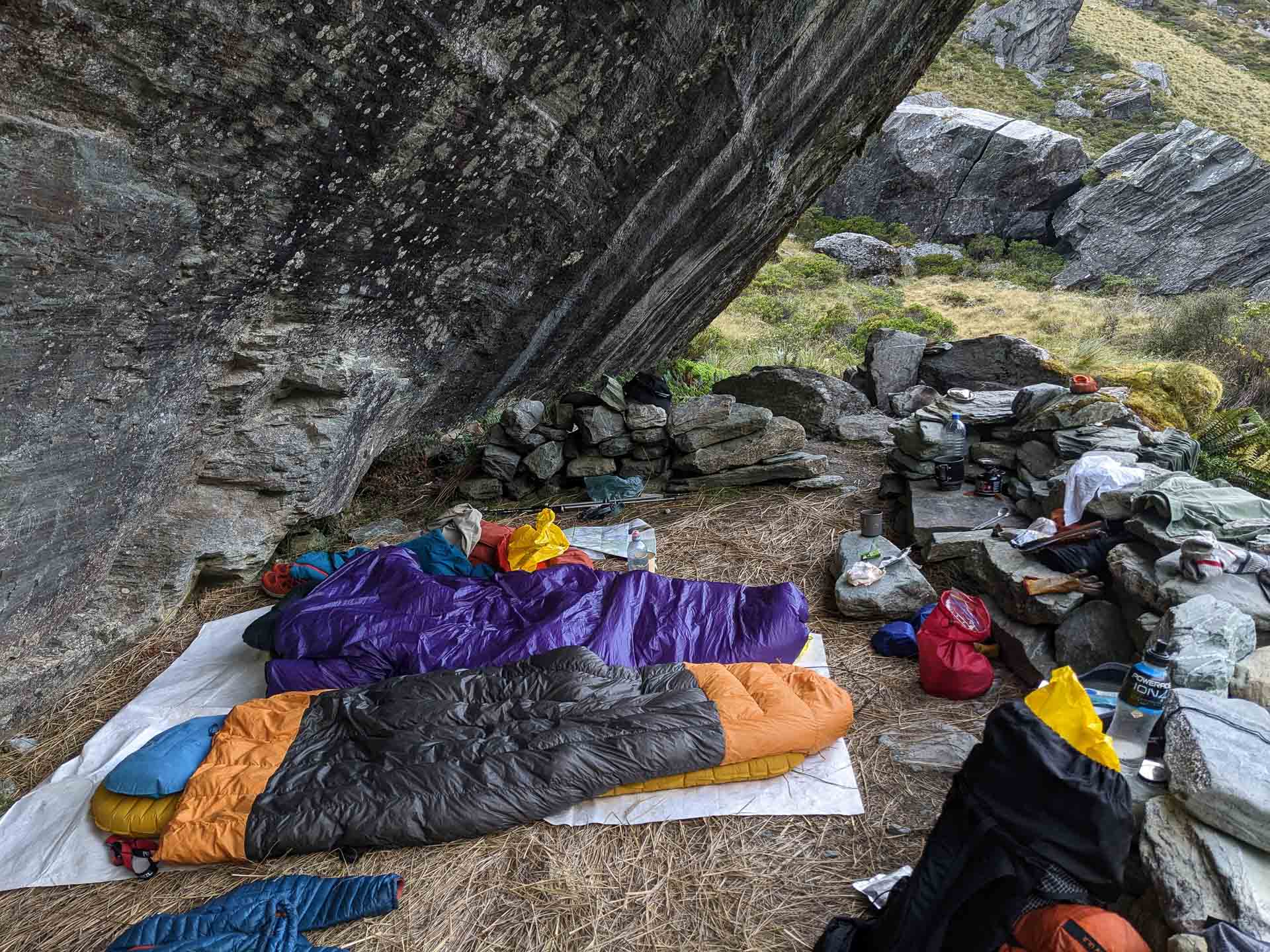 Zero G Gear Apex Quilt – Reviewed & Tested, Photo by Patrick McNally, gear, review, sleeping bag, purple and orange sleeping quilts outside