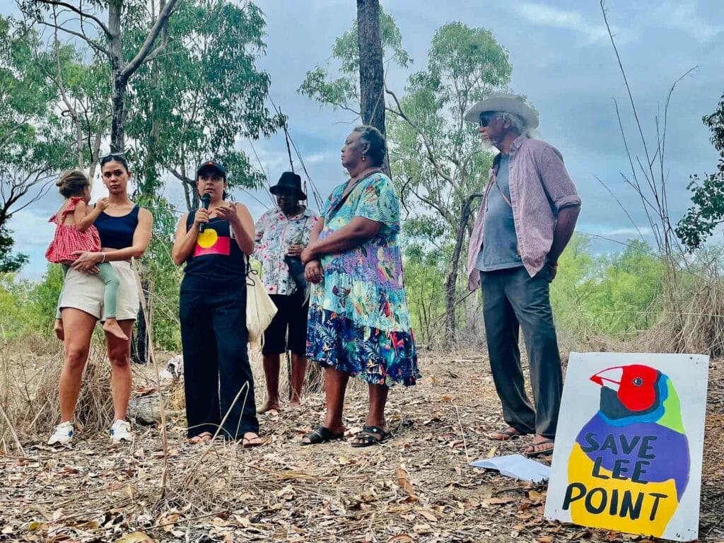 Lee Point Camp in Darwin is a Place of Decolonial Climate Activism, photo by Kirsty Howey, indigenous, aboriginal, activism, darwin, batcho family speaking at save lee point meeting