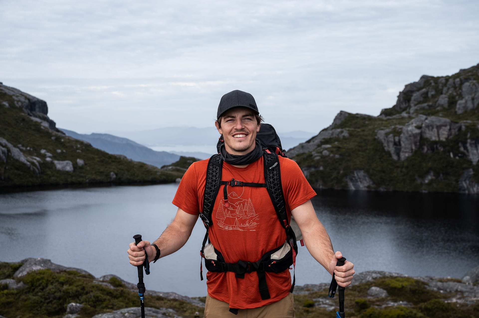 Cam Bostock, realfleece merino, icebreaker, western arthurs, tasmania, hiking, poles