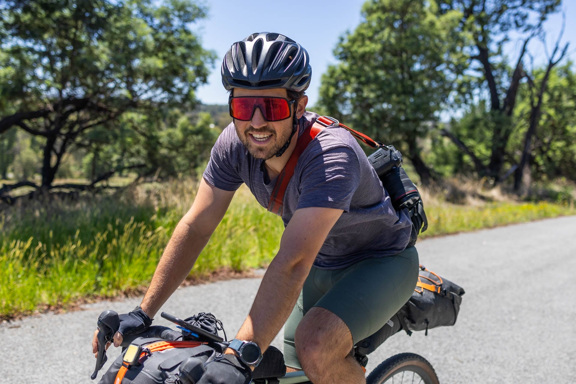 Our Bikepacking Trip Through the Strathbogie Ranges in Central Victoria, shot by @_lachiet, cyclist, sunglasses, happy, smile, 