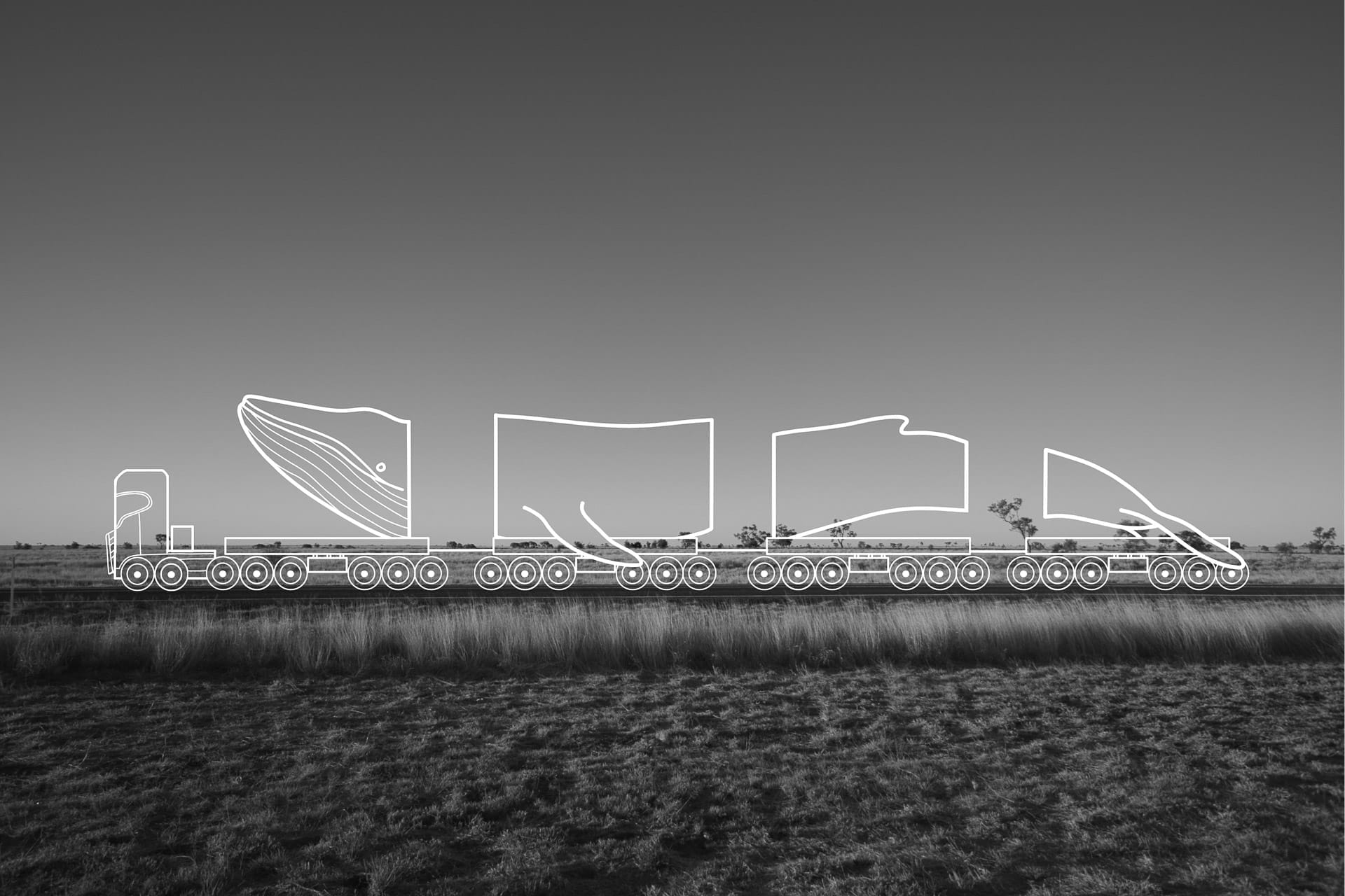 Not In Kansas Anymore: Reflections of a Yank Travelling Through Australia, Photo by Hugo R. Adumas, Drawing by Brem Bok, black and white photo with whale illustration over it